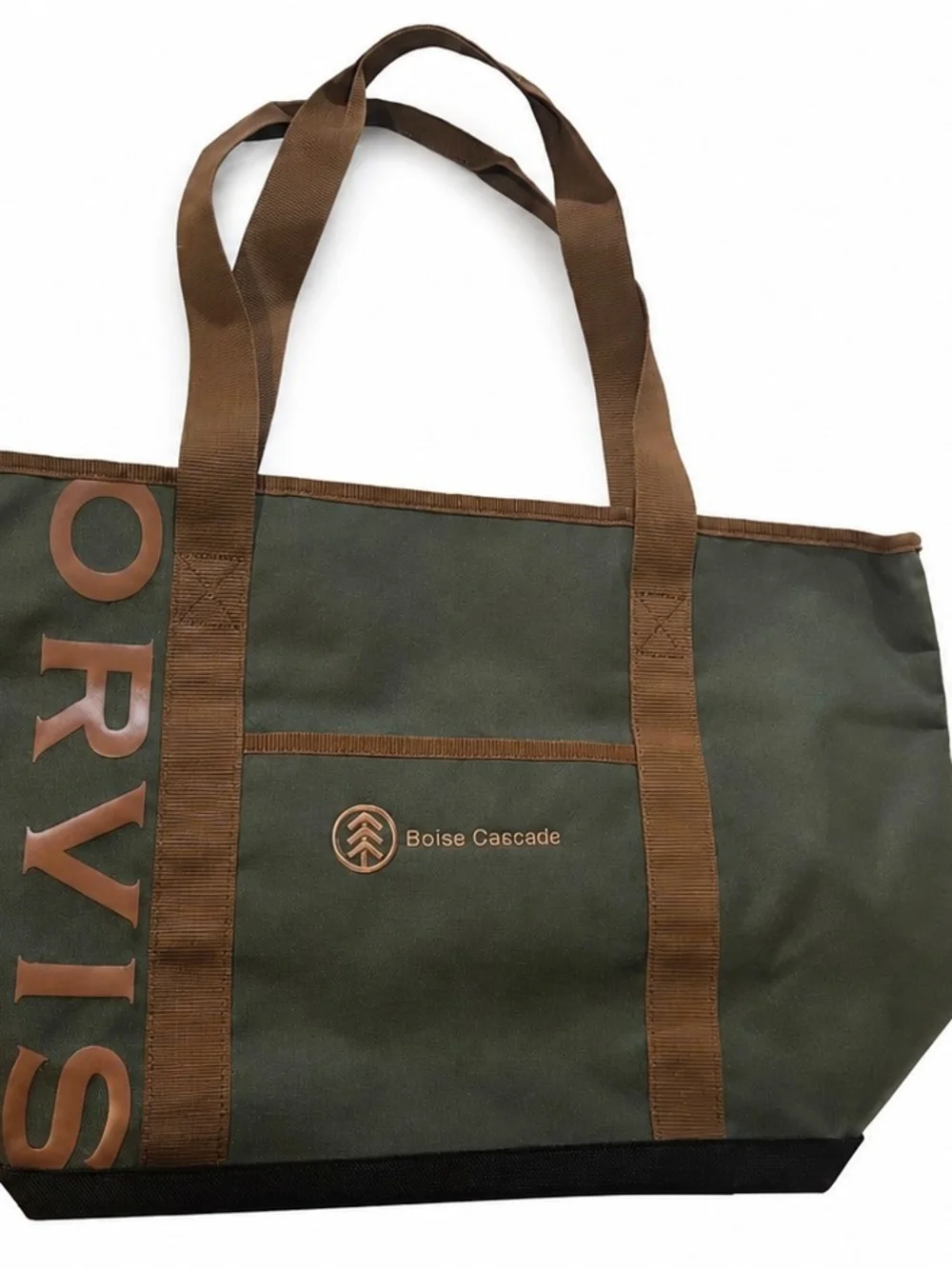 Orvis Green Canvas Duffel Tote with Brown Webbing